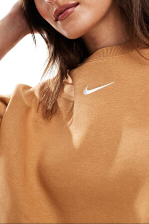 Nike Sportswear Essential Collection Fleece Oversized Crew Kadın Sweatshirt Turuncu