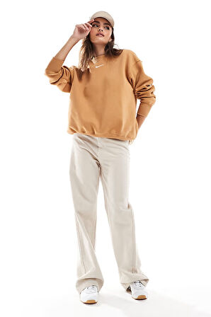 Nike Sportswear Essential Collection Fleece Oversized Crew Kadın Sweatshirt Turuncu