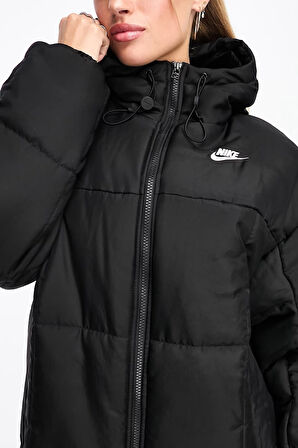 Nike Terma Fit Synthetic Fill Loose Fit Classic Maxi Puffer Jacket Kadın Kapüşonlu Bol Kesim Parka Siyah