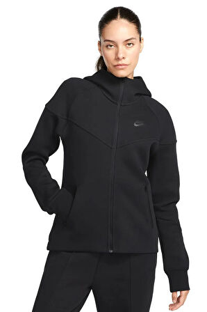 Nike Sportswear Tech Fleece Full Zip Hoodie Dark Heather Black Kadın Kapüşonlu Sweatshirt Siyah