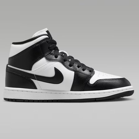 Nike Air Jordan 1 Mid Panda Unisex Leather Sneaker Hakiki Deri Bilekli Günlük Spor Ayakkabı Siyah-Beyaz