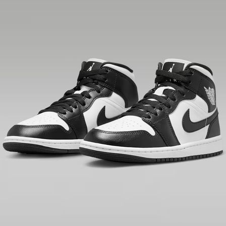 Nike Air Jordan 1 Mid Panda Unisex Leather Sneaker Hakiki Deri Bilekli Günlük Spor Ayakkabı Siyah-Beyaz
