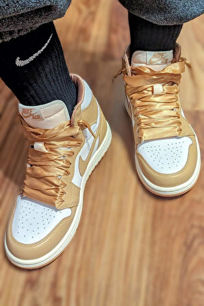Nike Air Jordan 1 MID Leather Unisex Sneaker Hakiki Deri Bilekli Günlük Spor Ayakkabı Taba