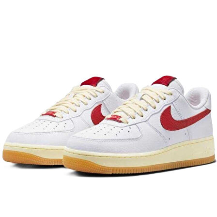 Nike Air Force 1 '07 Leather White Hakiki Deri Unisex Sneaker Ayakkabı Beyaz Kırmızı Swoosh