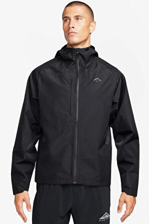 Nike Trail Running Grotex Packable Hoodie Erkek Su Geçirmez Kapüşonlu Çantaya Dönüşebilen Reflektörlü Koşu Ceketi Siyah