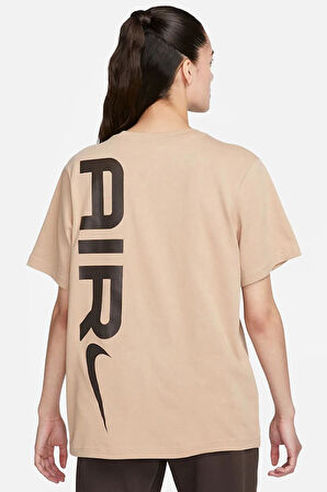 Nike Air Sportswear Tee Loose Ft Kadın Büyük Beden %100 Pamuk Tişört Açık Kahve