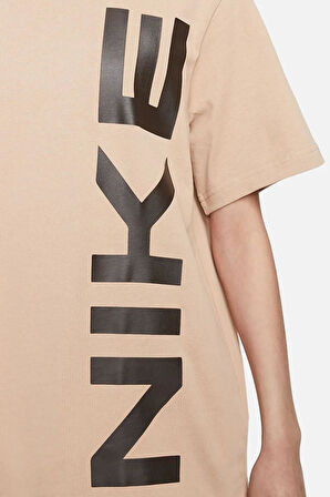 Nike Air Sportswear Tee Loose Ft Kadın Büyük Beden %100 Pamuk Tişört Açık Kahve