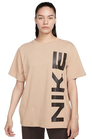 Nike Air Sportswear Tee Loose Ft Kadın Büyük Beden %100 Pamuk Tişört Açık Kahve