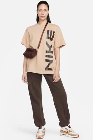 Nike Air Sportswear Tee Loose Ft Kadın Büyük Beden %100 Pamuk Tişört Açık Kahve