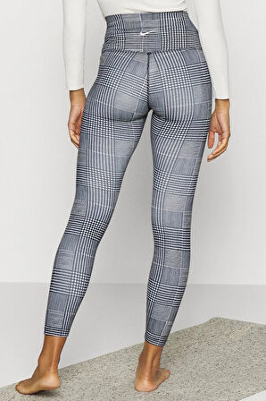 Nike Yoga High Rise 7/8 Length Tight Kadın Nakış Swooshlu İç Yan Cepli Yüksek Bel Tayt Beyaz Siyah
