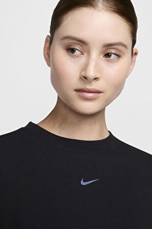 Nike Dri-FIT One Women's Crew Neck French Terry Kadın Reflektörlü Fransız Havlu Sweatshirt Siyah