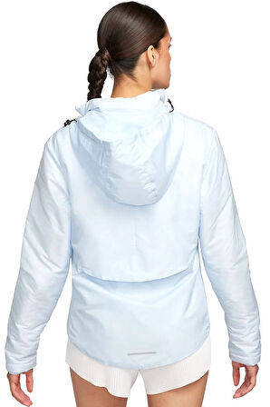 Nike Therma Fit ADV Repel AeroLoft Running Full Zip Hoodie Kadın Bol Kesim Kaz Tüyü Kapüşonlu Ceket Açık Mavi