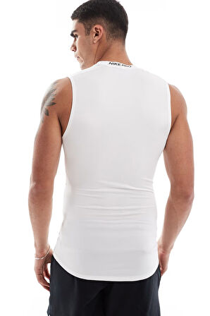 Nike Pro Dri Fit Tight Sleeveless Fitness Training Erkek Dar Kalıp Antrenman Kolsuz Tişört Beyaz