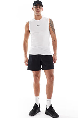 Nike Pro Dri Fit Tight Sleeveless Fitness Training Erkek Dar Kalıp Antrenman Kolsuz Tişört Beyaz