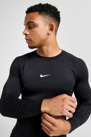 Nike Pro Dri Fit Tight Top Mens LS Uzun Kollu Erkek Antreman Sweatshirt Siyah