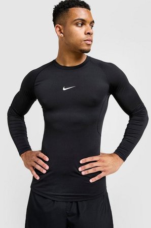 Nike Pro Dri Fit Tight Top Mens LS Uzun Kollu Erkek Antreman Sweatshirt Siyah