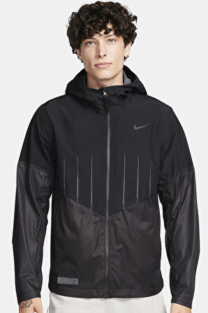 Nike Running Storm Fit Division Aerogami Jacket Erkek Su itici Kapüşonlu Reflektörlü Yürüyüş Koşu Ceketi Siyah