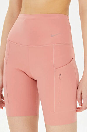 Nike Go Women's High Rise 8" Biker Shorts With Pockets Kadın Lazer Kesim Yükske Bel 6 Cepli Tayt Şort Pembe