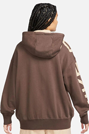 Nike Sportswear Air Fleece Oversize Full Zip Hoodie Kadın Geniş Kalıp Kapüşonlu Kahverengi Sweatshirt Kahverengi