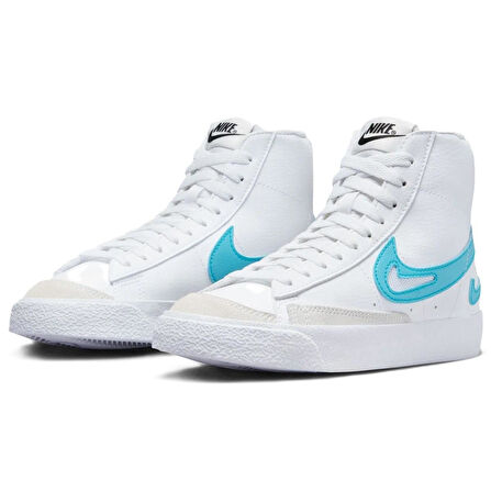 Nike Blazer Mid G S Leather Sneaker Bilekli Beyaz Mavi Swoosh Spor Ayakkabı