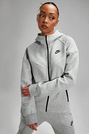 Nike Sportswear Tech Fleece Full Zip Hoodie Dark Heather Grey Kadın Kapüşonlu Sweatshirt Gri