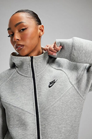 Nike Sportswear Tech Fleece Full Zip Hoodie Dark Heather Grey Kadın Kapüşonlu Sweatshirt Gri