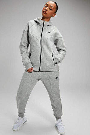 Nike Sportswear Tech Fleece Full Zip Hoodie Dark Heather Grey Kadın Kapüşonlu Sweatshirt Gri