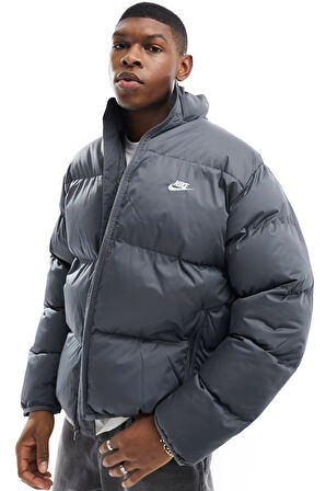 Nike Clup Puffer Synthetic Fill Full Zip Loose Fit Men's Jacket Erkek Bol Kesim Suitici Mont Gri