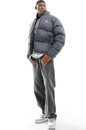 Nike Clup Puffer Synthetic Fill Full Zip Loose Fit Men's Jacket Erkek Bol Kesim Suitici Mont Gri