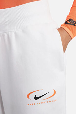 Nike Sportswear Phoenix Fleece Oversize High Rise Pants Kadın Oversize Yüksek Belli Şardonlu Eşofman Altı Beyaz Turuncu
