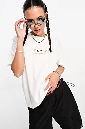 Nike Sportswear Loose Fit Tee Bfoosh Kadın Pamuklu Bol Kesim Tişört Beyaz