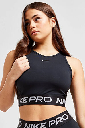 Nike Pro Training Dri Fit Shine Crop Tank Top Kadın Parlak Swoosh Crop Atlet Siyah
