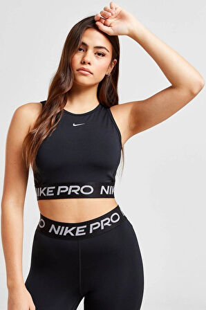 Nike Pro Training Dri Fit Shine Crop Tank Top Kadın Parlak Swoosh Crop Atlet Siyah