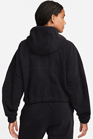 Nike Therma Fit One Oversized Fleece Full Zip Hoodie Kadın Polar Kapüşonlu Oversize Sweatshirt Siyah