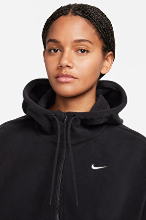 Nike Therma Fit One Oversized Fleece Full Zip Hoodie Kadın Polar Kapüşonlu Oversize Sweatshirt Siyah