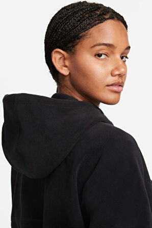 Nike Therma Fit One Oversized Fleece Full Zip Hoodie Kadın Polar Kapüşonlu Oversize Sweatshirt Siyah