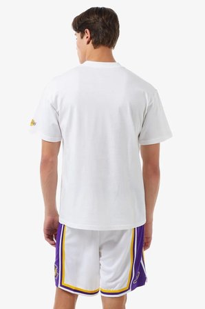 Nike Jordan Los Angeles Lakers Courtside Statement Edition NBA Mens Tee Loose Fit Grafik Baskılı Erkek Tişört Beyaz