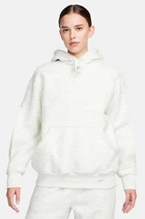 Nike Sportswear Collection Sherpa Oversize Hoodie Kadın Kapüşonlu Şerpa Peluş Sweatshirt Taş