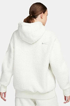 Nike Sportswear Collection Sherpa Oversize Hoodie Kadın Kapüşonlu Şerpa Peluş Sweatshirt Taş