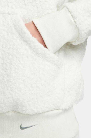 Nike Sportswear Collection Sherpa Oversize Hoodie Kadın Kapüşonlu Şerpa Peluş Sweatshirt Taş