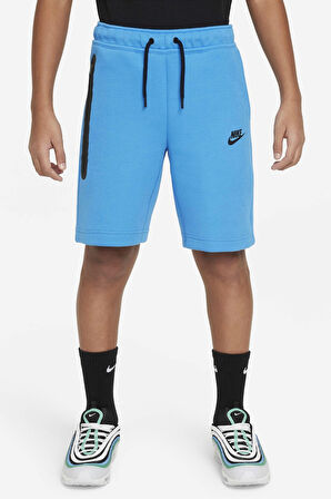 Nike Sportswear Tech Fleece Unisex Kid's Short Blue Çocuk Fermuar Cepli Şort Mavi