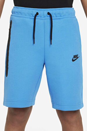 Nike Sportswear Tech Fleece Unisex Kid's Short Blue Çocuk Fermuar Cepli Şort Mavi