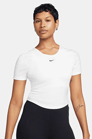 Nike Sportswear Chill Knit Tight Fit T-shirt Kadın Mini Fitilli Sıkı Kesim Yuvarlak Sırtlı Tişört Kırık Beyaz