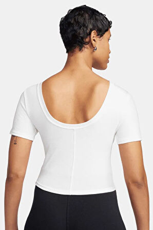Nike Sportswear Chill Knit Tight Fit T-shirt Kadın Mini Fitilli Sıkı Kesim Yuvarlak Sırtlı Tişört Kırık Beyaz