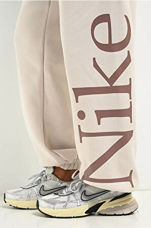 Nike Sportswear Phoenix Fleece High Rise Oversized Şardonlu Büyük Beden Yüksek Bel Kadın Eşofman Altı Açık Krem