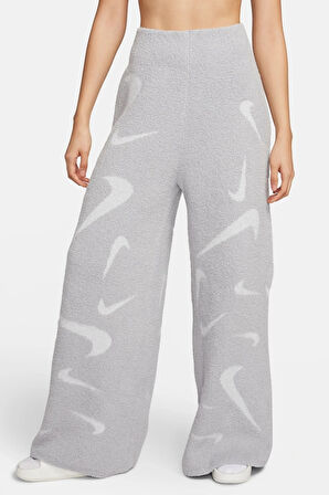 Nike Sportswear Phoenix Cosy Bouclé High Rise Wide Leg Knit Trousers Kadın Yüksek Bel Geniş Paça Örgü Eşofman Altı Gri