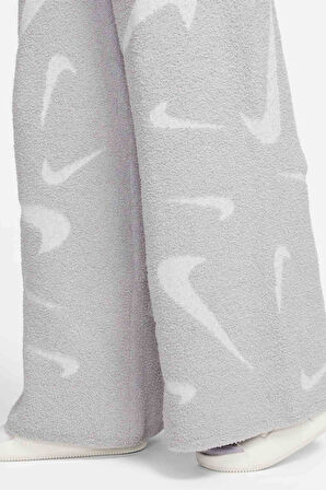 Nike Sportswear Phoenix Cosy Bouclé High Rise Wide Leg Knit Trousers Kadın Yüksek Bel Geniş Paça Örgü Eşofman Altı Gri