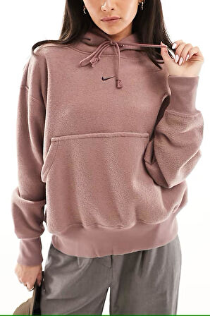 Nike Sportswear Phoenix Plush Oversize Hoodie Kadın Peluş Kapüşonlu Sweatshirt Yıldız Moru Kahve