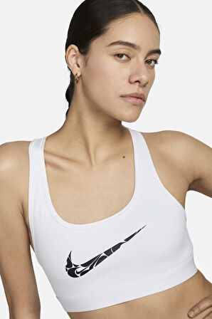 Nike Dri-Fit Swoosh Graphic Light Support Bra Kadın Spor Bra Beyaz