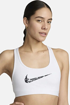 Nike Dri-Fit Swoosh Graphic Light Support Bra Kadın Spor Bra Beyaz